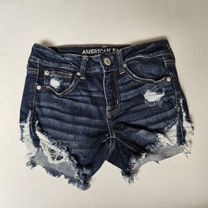 American Eagle Outfitters‎ Women's Distressed Denim Shorts - Dark Blue Sz 4